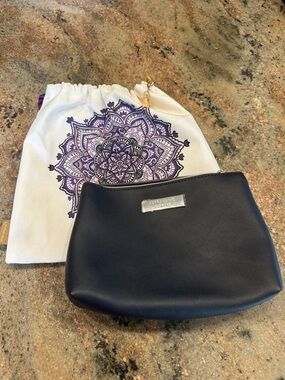 Accessory Pouch - Black Faux Leather with Metal Logo Plate